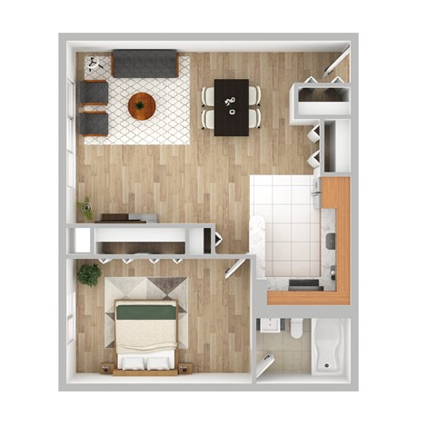 Floor plan for 1 bed, 1 bath, 572 sqft